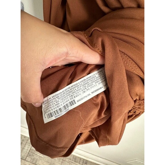 Zara Brown Womens XXL Mini Dress Ruched Draped Textured Strappy Halterneck - Picture 5 of 7